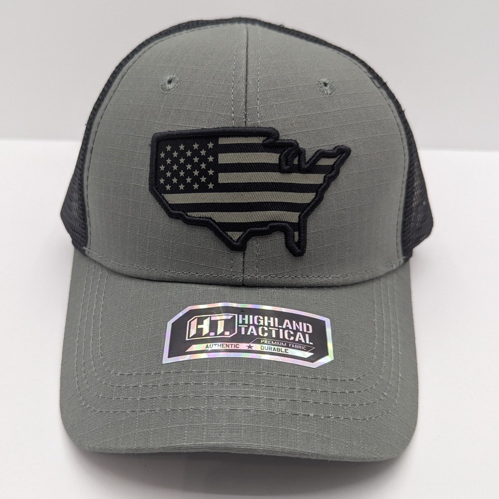 Highland Tactical Mesh Cap Hat USA Map Flag Patch Olive Black HL-CP-41-OVBK NEW